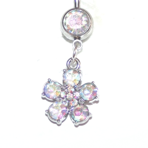 Dangly rainbow crystal Belly Button Ring - Picture 4 of 8
